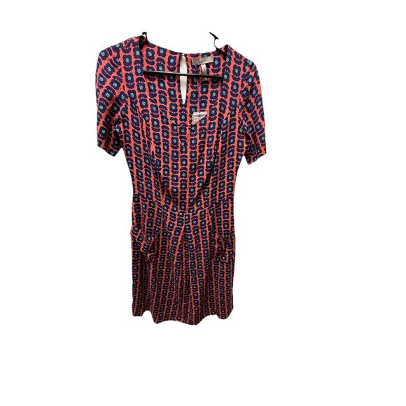 NWT PEPPERBERRY Women’s Geo Floral Front Pocket Super Curvy Dress Coral/Navy 8 - Picture 1 of 10